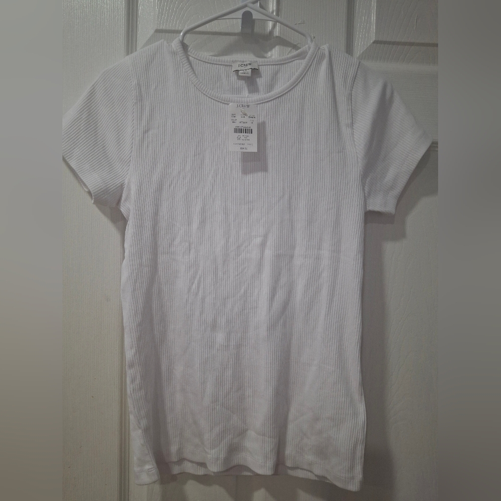 J. Crew White Ribbed Short Sleeve Top